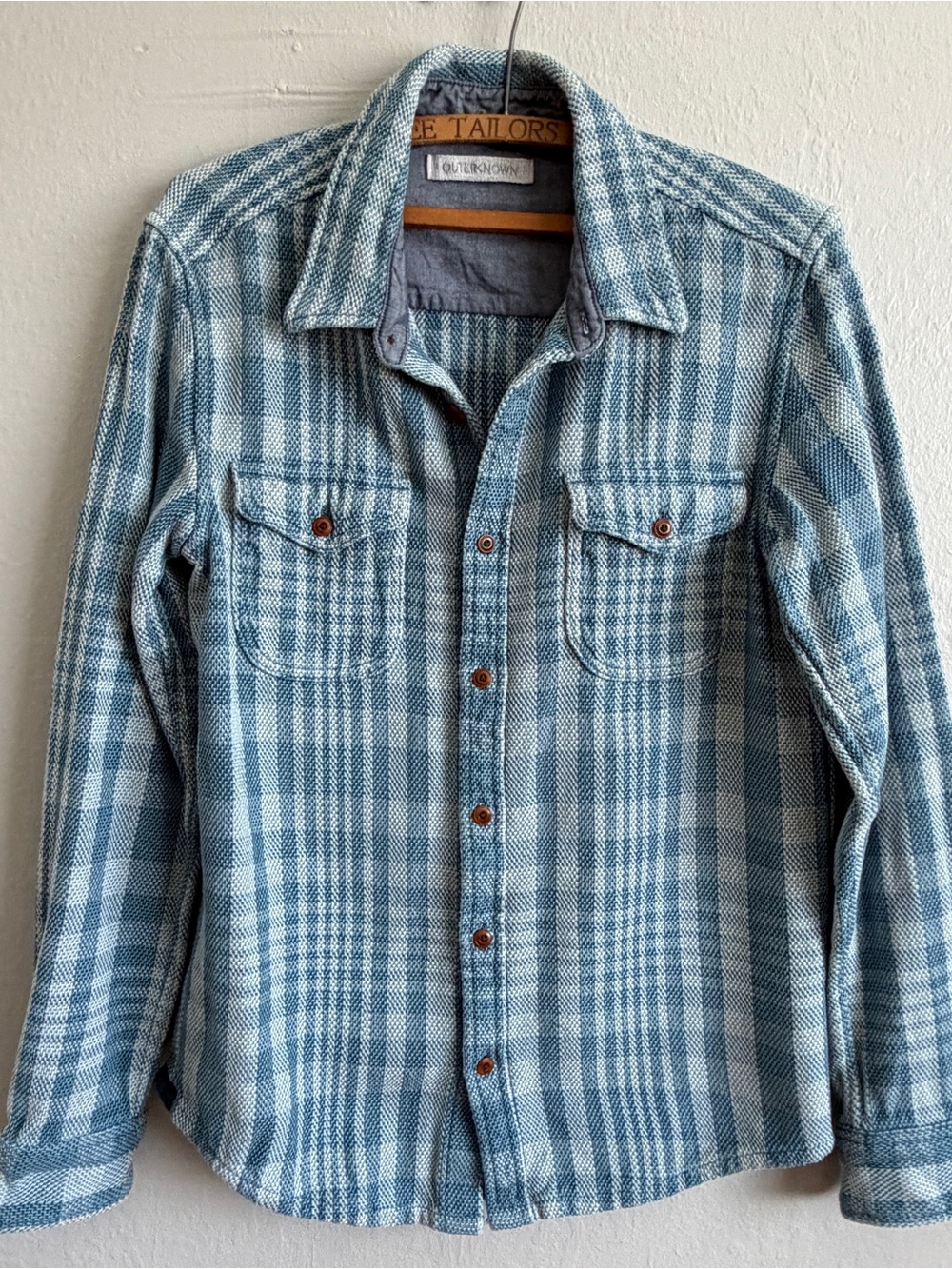 Outerknown Blanket Shirt Men’s small Blue Plaid Organic Cotton